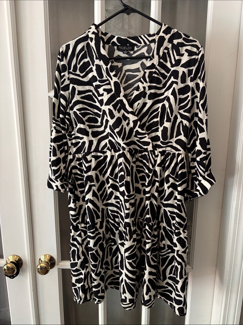 Rachel Zoe Black and White Zebra-Print Midi Dress